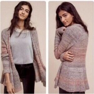 Anthropologie Knitted & Knotted Peplum Ombre Open Cardigan Sweater Size Large